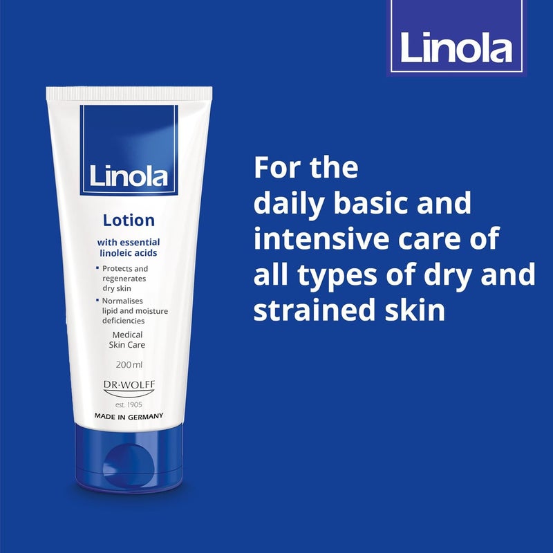 Linola Lotion - Body Lotion with Essential Linoleic Acids - for the Daily Care of Dry & Stressed Skin - Protects & Regenerates Dry Skin - Made in Germany - Vegan - 200 ml (6.8 Fl Oz) - Image 4